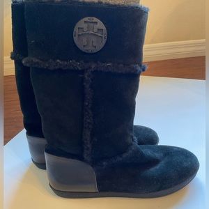 Tory Burch Black Leather and Sheepskin boots